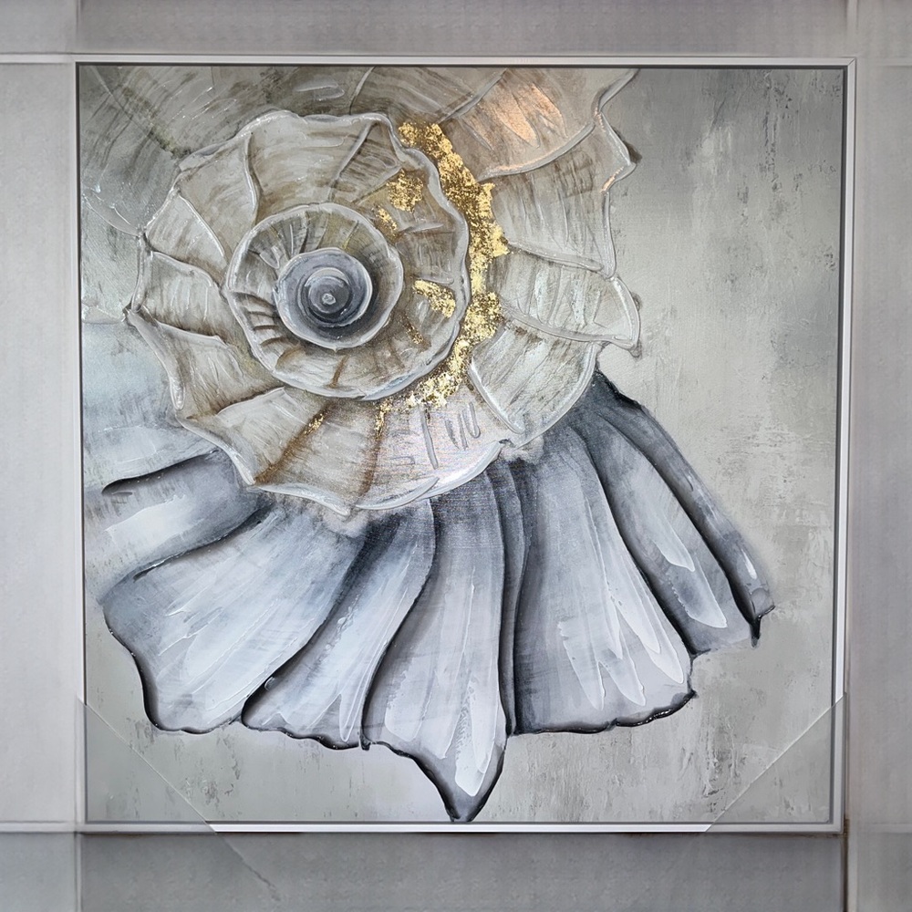 Abstract Shell Mixed Media Art in Gray and Gold